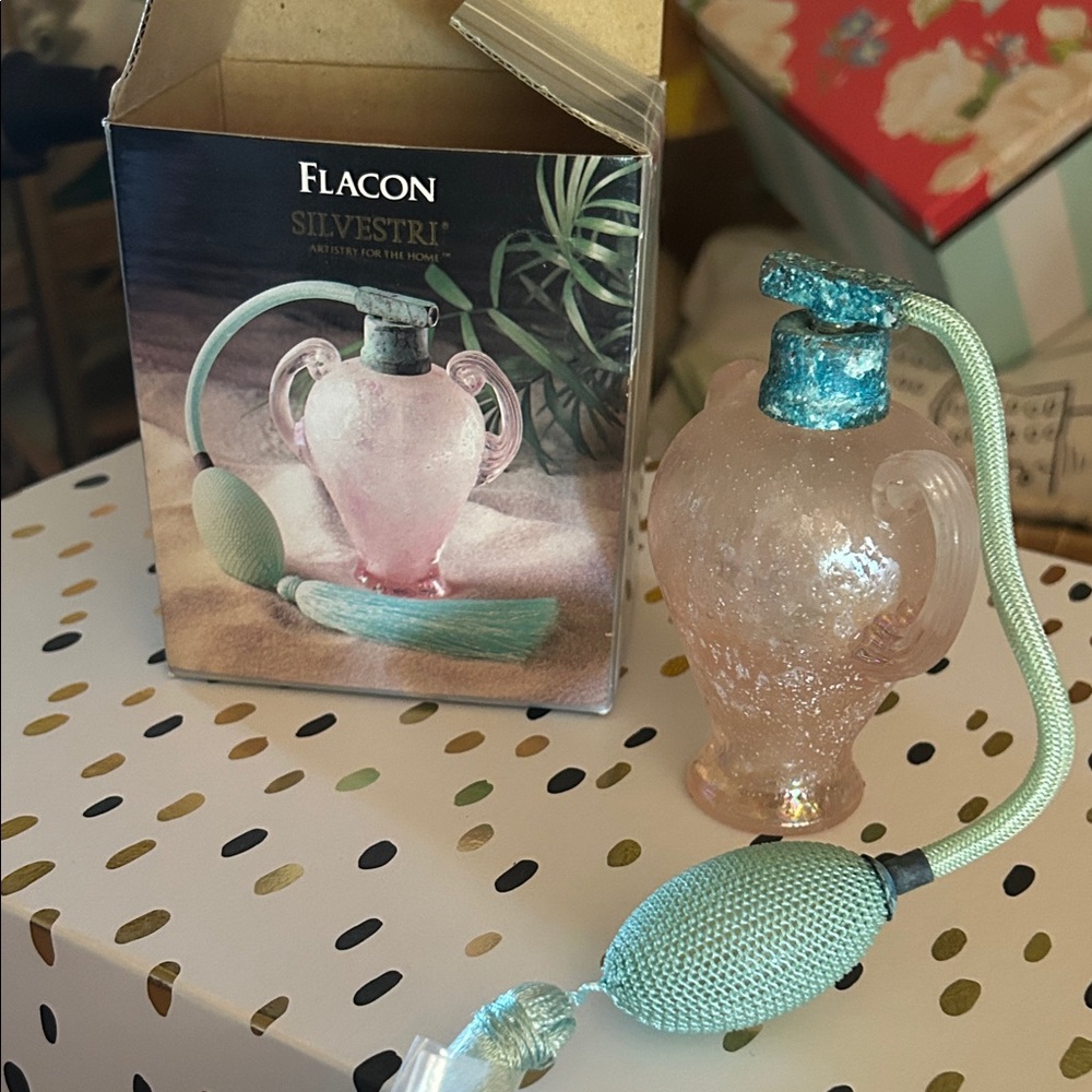 Silvestri Pink Glass Perfume Bottle with Teal Atomizer